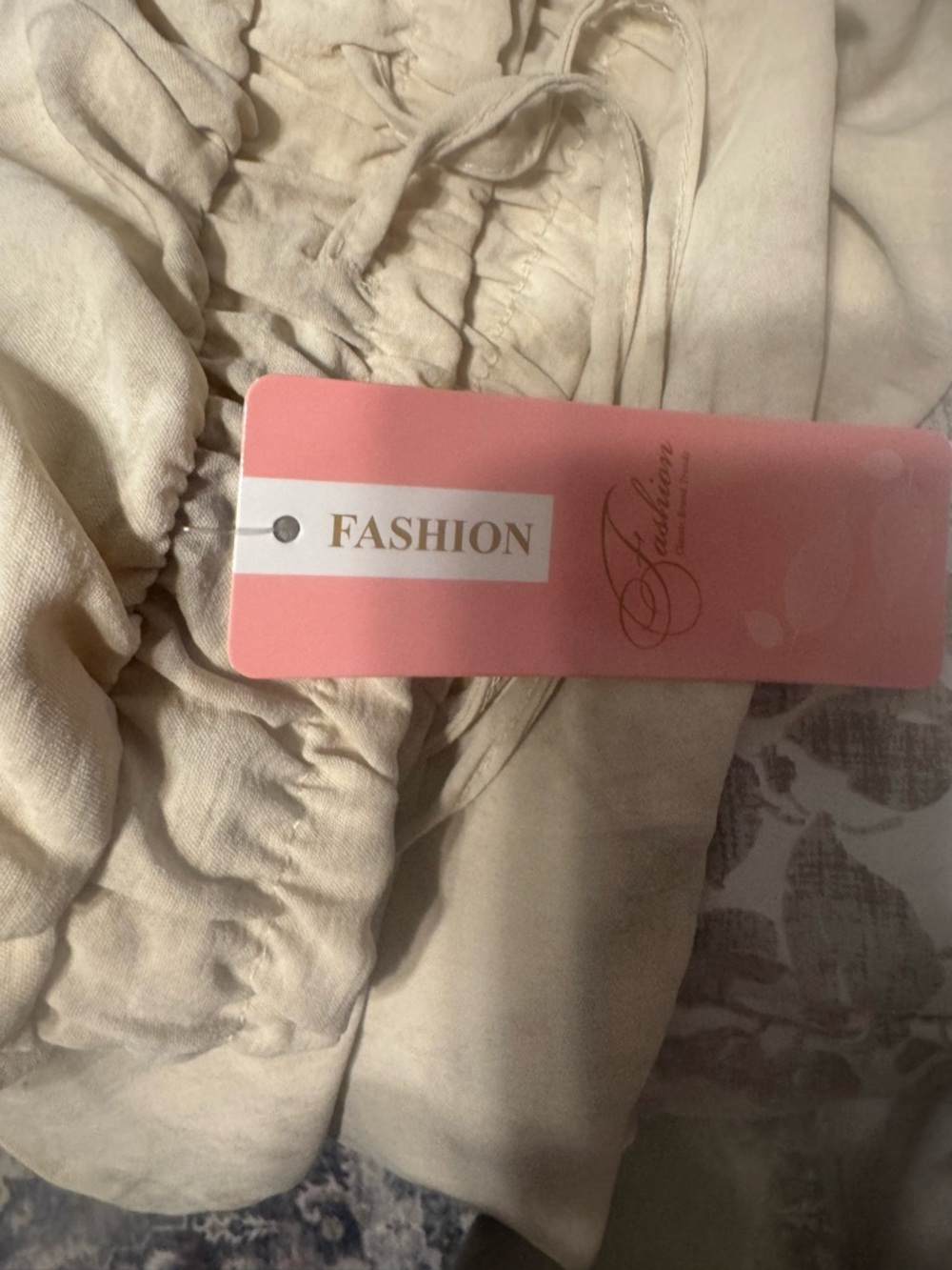 Cream Wide-Leg Drawstring Pants - Picture 3 of 3